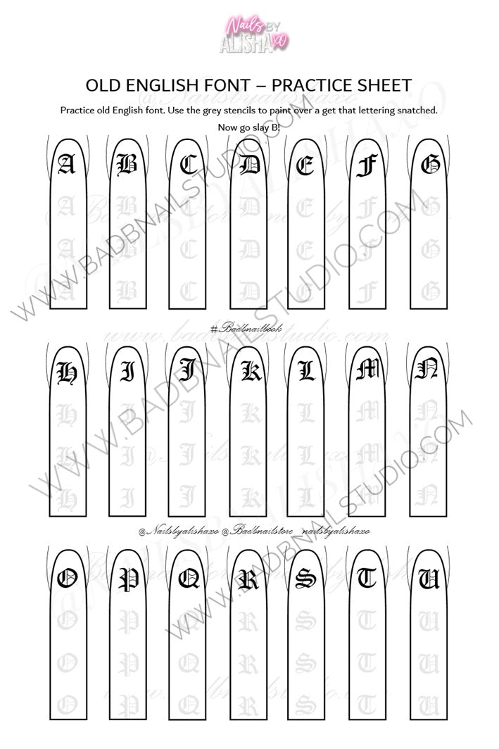 3 Old English Font Practice Sheet