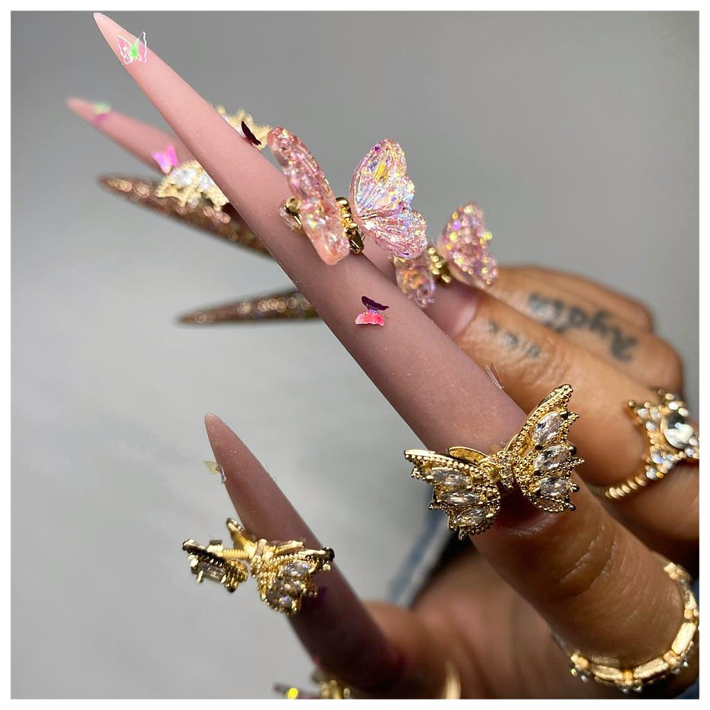 Gold Crystal Butterfly Nail Jewels