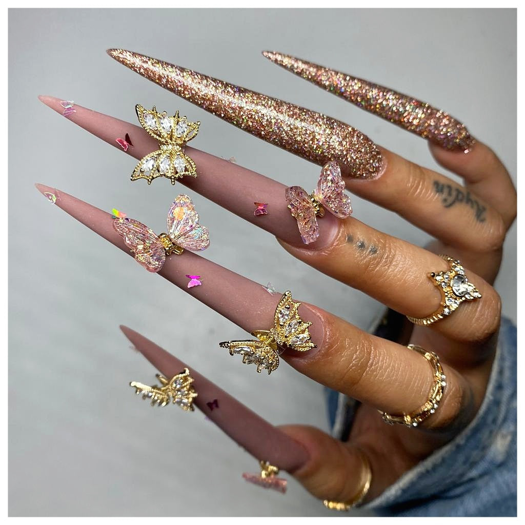 Gold Crystal Butterfly Nail Jewels