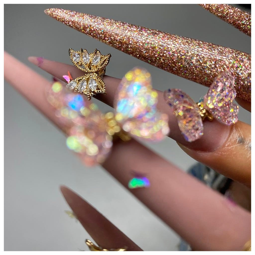 Gold Crystal Butterfly Nail Jewels